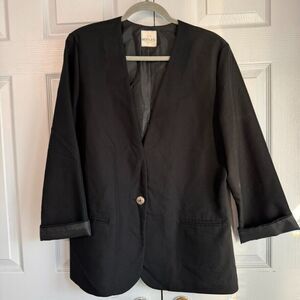 TR Bentley Black Blazer Single Button Vintage 15/16 Metal Button 3/4 Sleeve‎